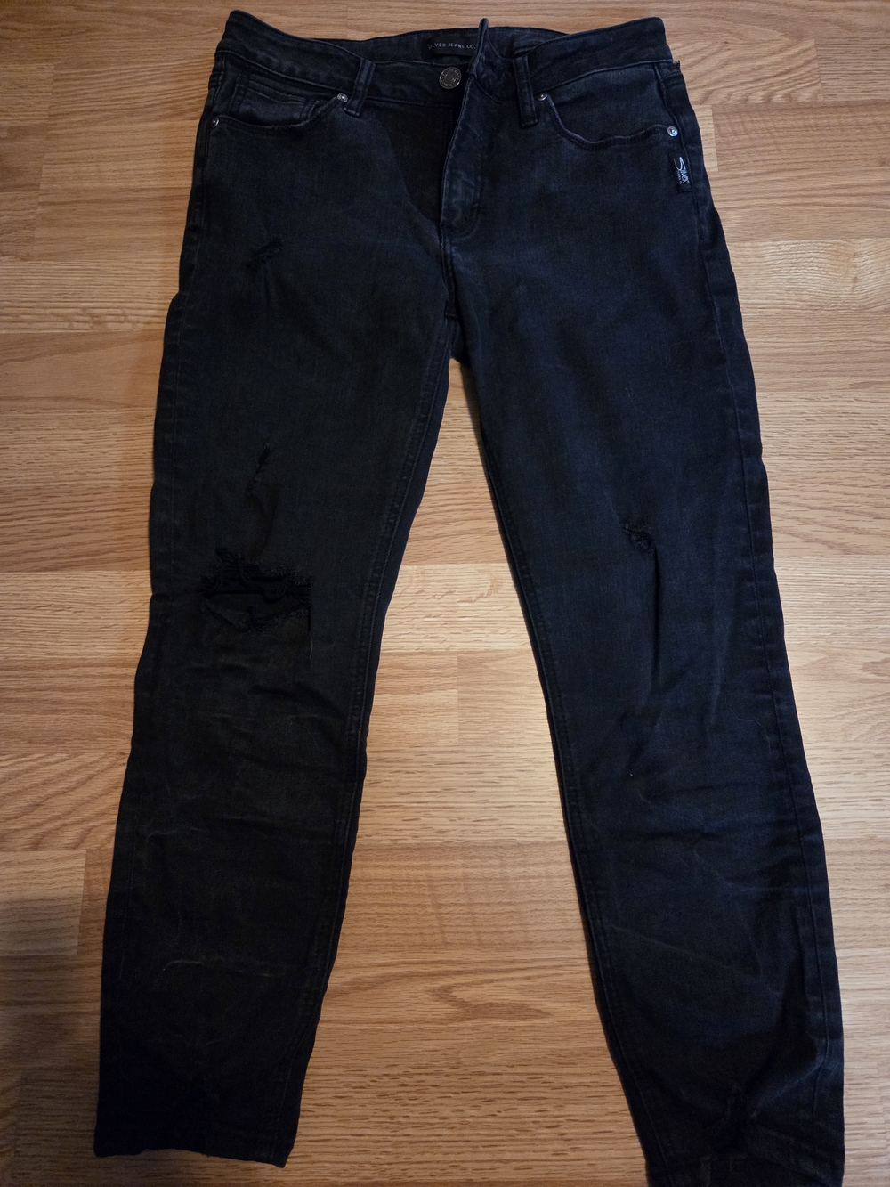 Silver Jeans Black Ankle Crop Distressed Skinny Jeans